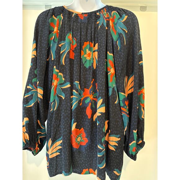 Tucker NYC Classic Silk Navy Floral 3/4 Sleeve Oversized Blouse M EUC - Picture 3 of 6